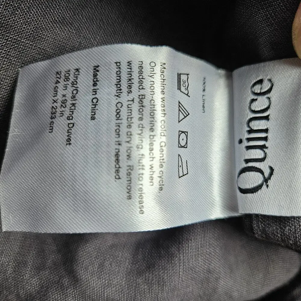 Quince 100% European Linen Duvet Cover Charcoal Gray King Cal Button Closure